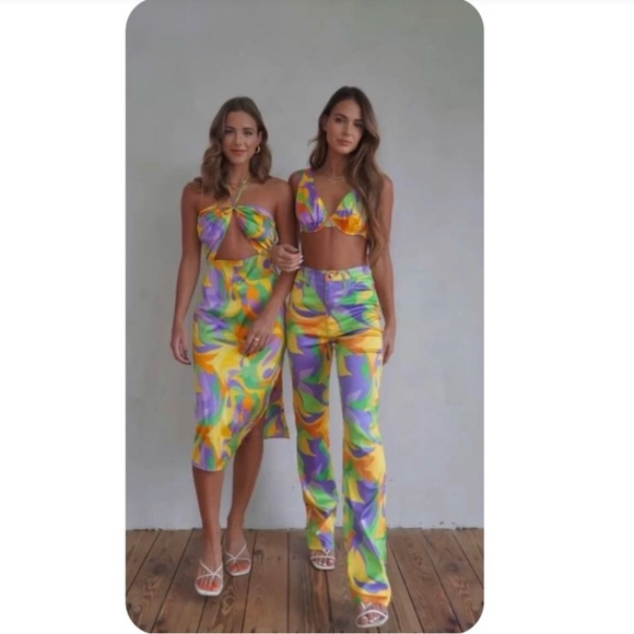 Vibrant Floral Two-Piece Set - Yellow, Purple & Green - Picture 2 of 4
